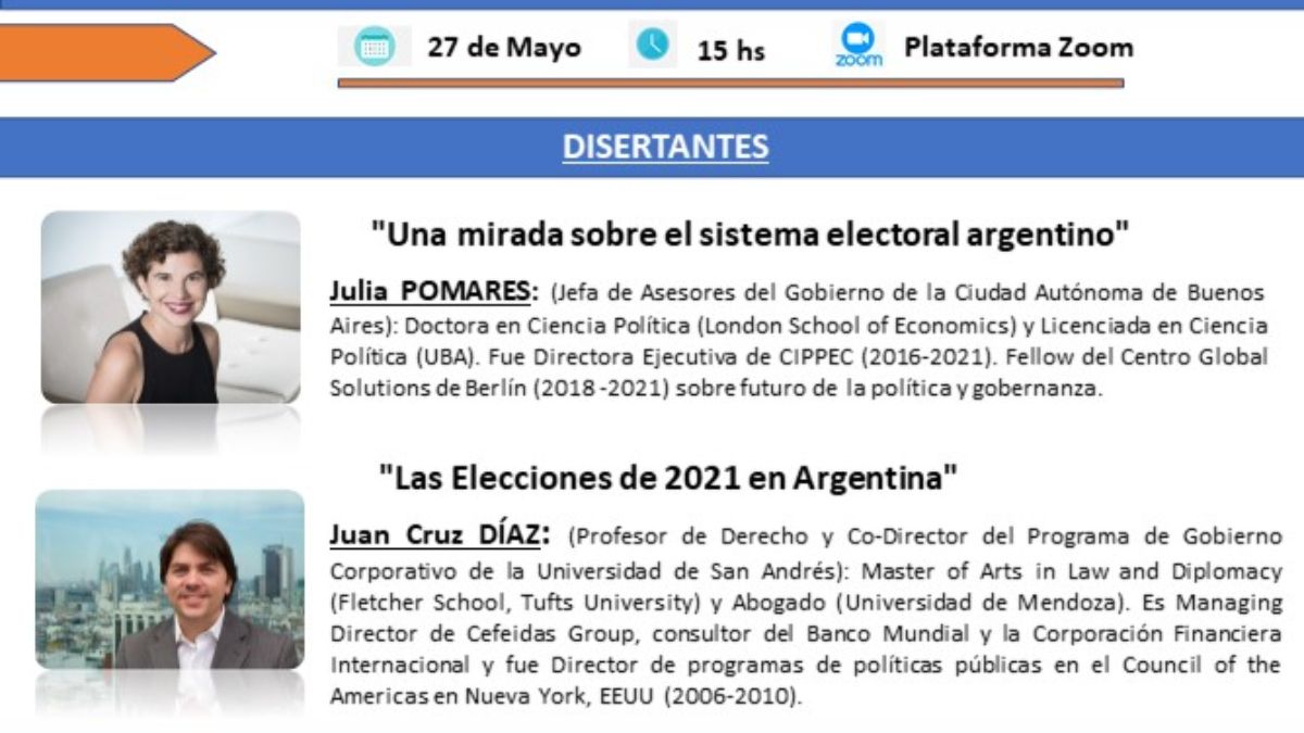 Los abogados Julia Pomares y Juan Cruz Díaz son los encargados de disertar en el conversatorio del próximo jueves vía Zoom.