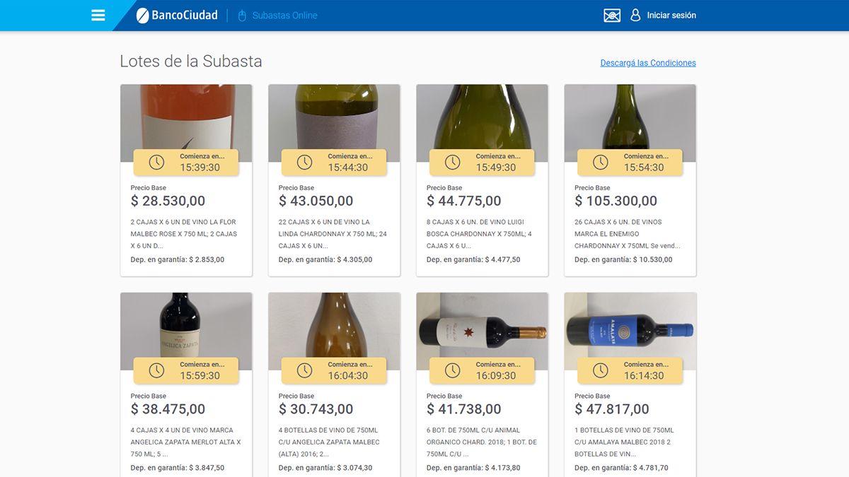 Algunos de los lotes de cajas de vino que serán subastados este jueves.