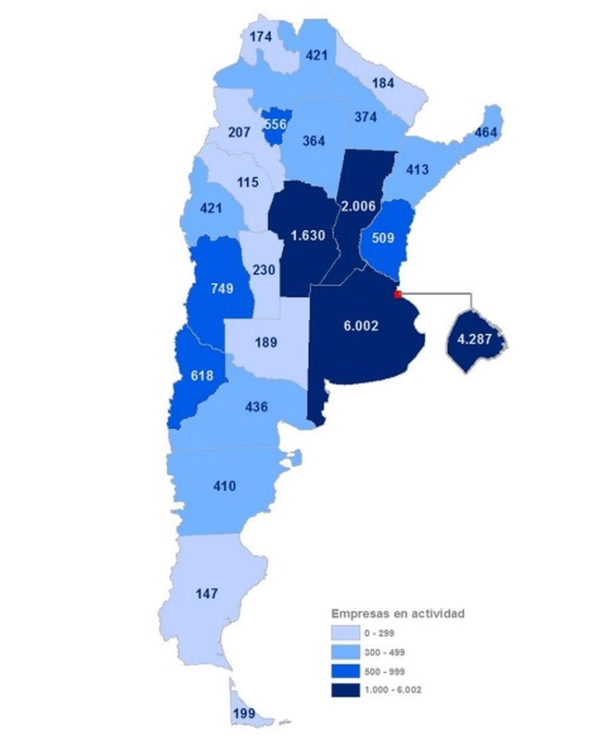 Cantidad de empresas constructoras por provincia en enero del 2022, según Ieric. Mendoza está sólo por debajo de CABA, Buenos Aires, Córdoba y Santa Fe.