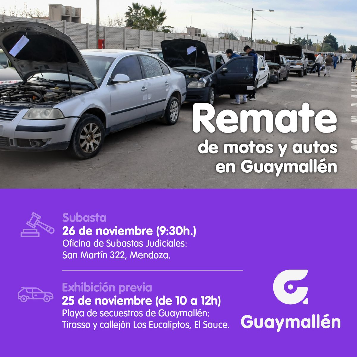 Remate de vehículos en Guaymallén.