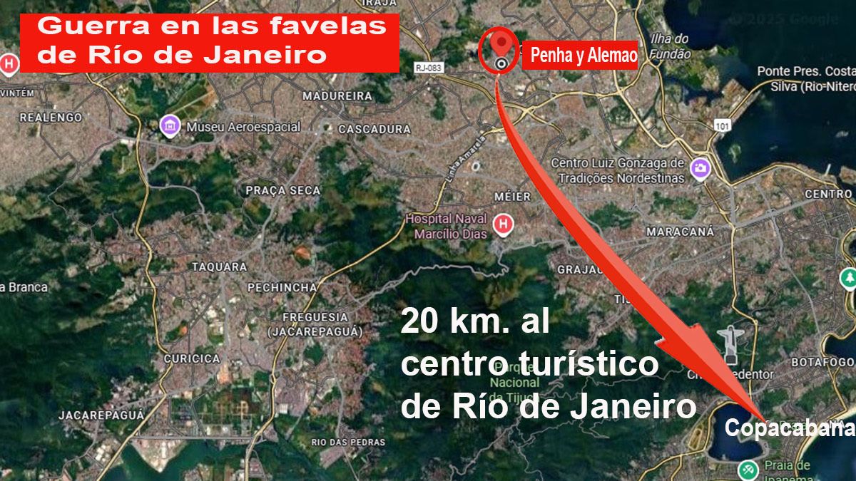 El Complexo do Alemão y la Penha está a solo 20 kilómetros de las zonas turísticas de Copacabana y Leblon. El Complexo do Alemão y la Penha está a solo 20 kilómetros de las zonas turísticas de Copacabana y Leblon.