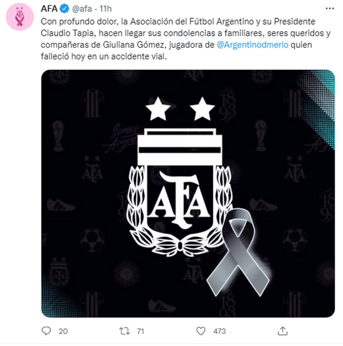 La AFA y el comunicado por la muerte de Giuliana Gómez.