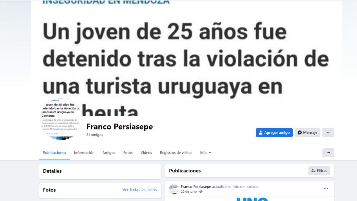 El perfil con el nombre del presunto autor del abuso sexual en Cacheuta.