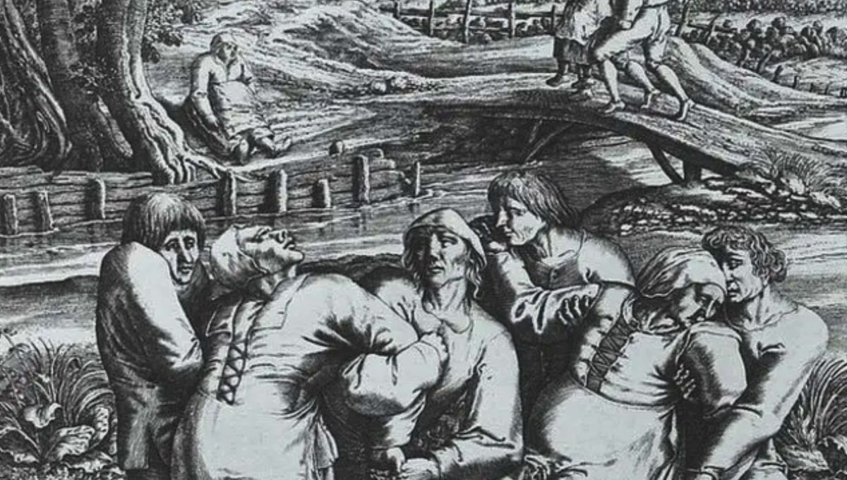 Tres mujeres afectadas por la epidemia de baile de 1518. Fuente BBC Tres mujeres afectadas por la epidemia de baile de 1518. Fuente BBC