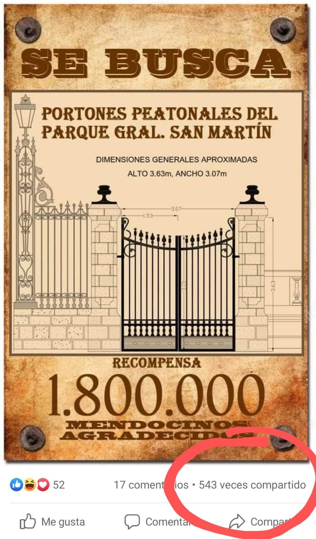 Este es el dibujo que se difundió en Facebook con los detalles de los portones reales, que se perdieron en 1940