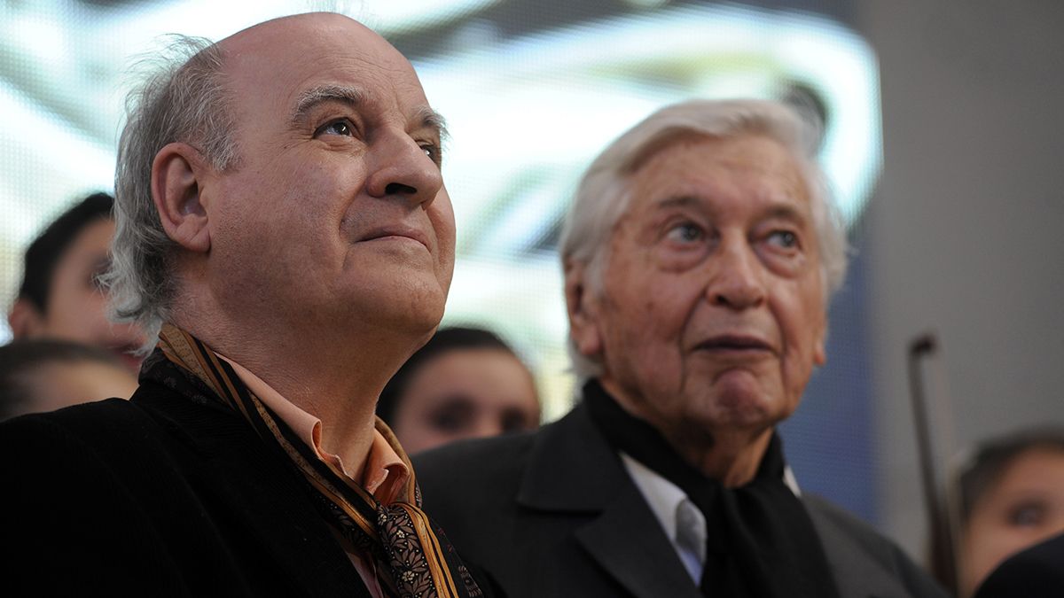 Quino y Julio Le Parc en la inauguración del Centro Cultural Julio Le Parc en octubre del 2012.