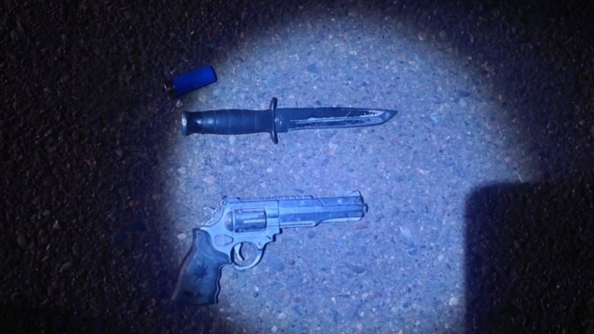 A los dos jóvenes de 17 años detenidos tras la persecución en El Carrizal les secuestraron un cuchillo y un revólver de juguete, entre otros elementos. A los dos jóvenes de 17 años detenidos tras la persecución en El Carrizal les secuestraron un cuchillo y un revólver de juguete, entre otros elementos.