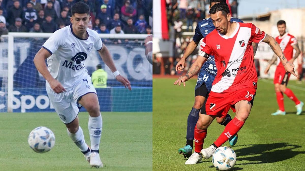 Luciano Abecasis, de Independiente Rivadavia, y Rubens Sambueza, del Deportivo Maipú.
