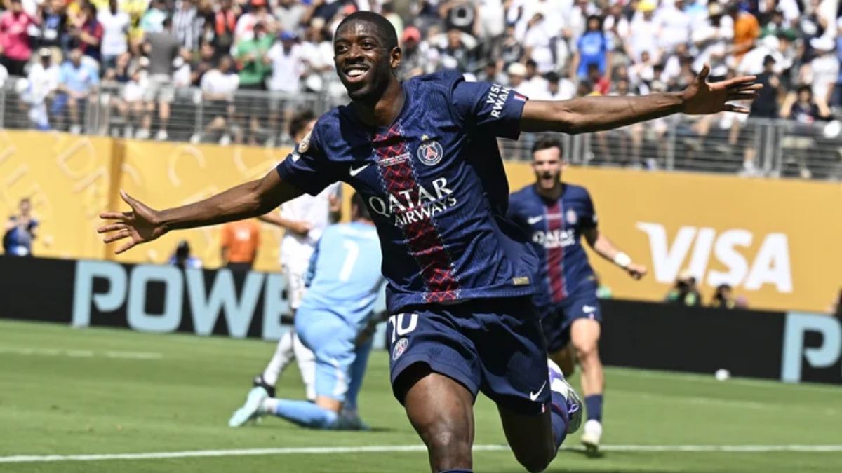 Dembelé festeja su gol en la paliza que le dió el PSG al Real Madrid en las semifinal del MUndial de Clubes.