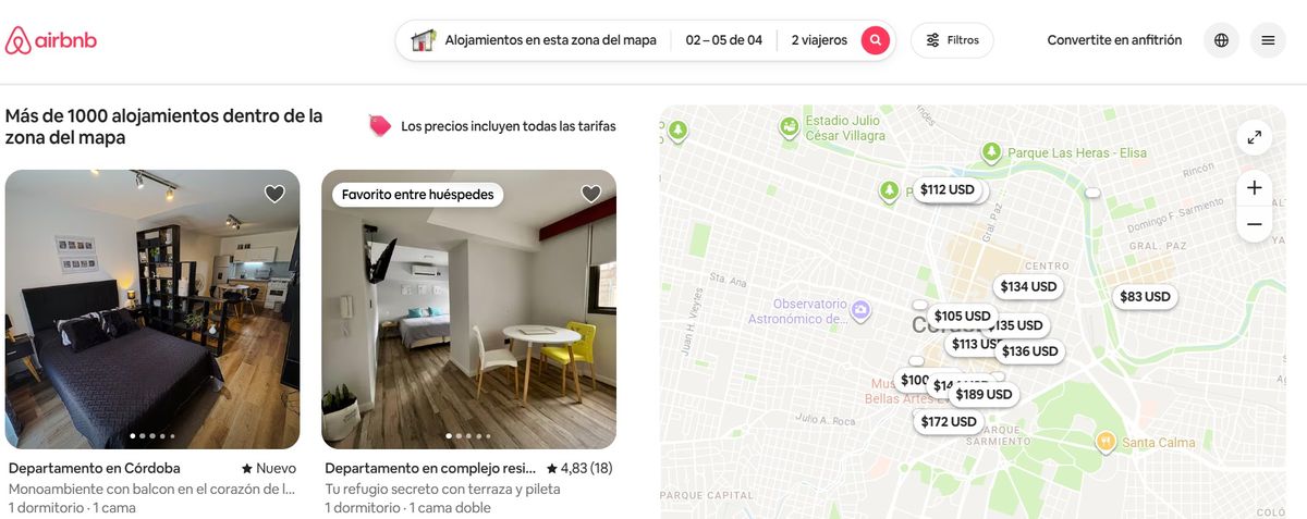 Alquiler de hospedajes en Ciudad de Córdoba. Imagen: Airbnb. Alquiler de hospedajes en Ciudad de Córdoba. Imagen: Airbnb.