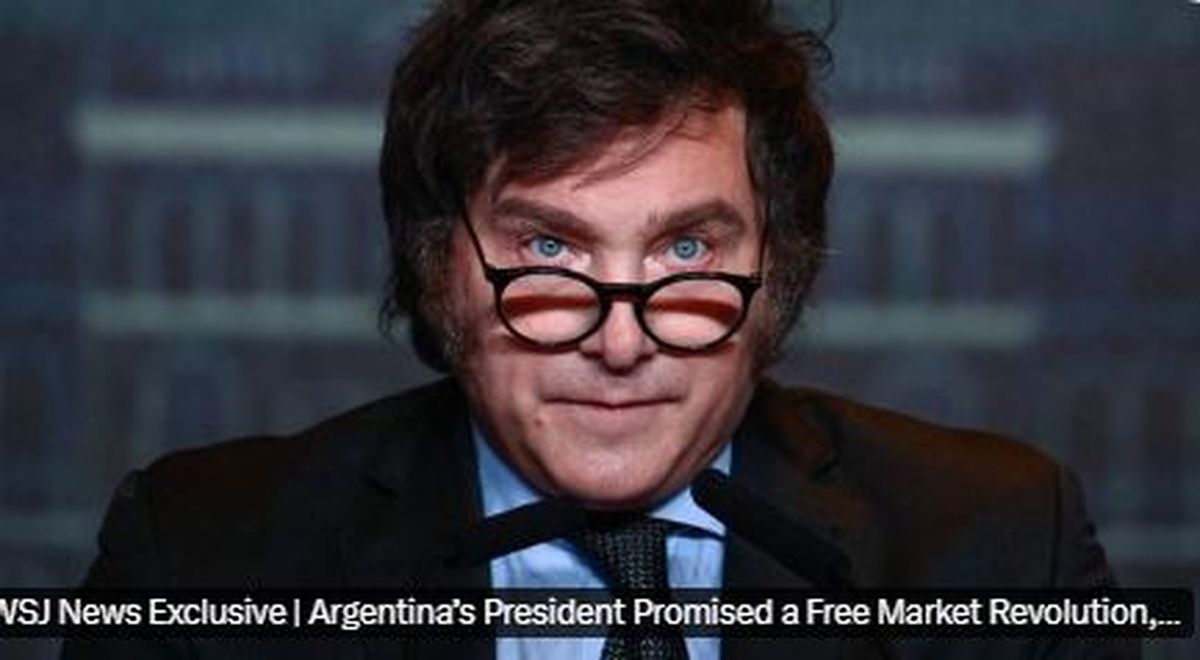 Javier Milei dijo que está sorprendido por los resultados de su gestión, que consideró buenos. En el subtítulo de la imagen dice: el presidente argentino prometió una revolución del ibre mercado.