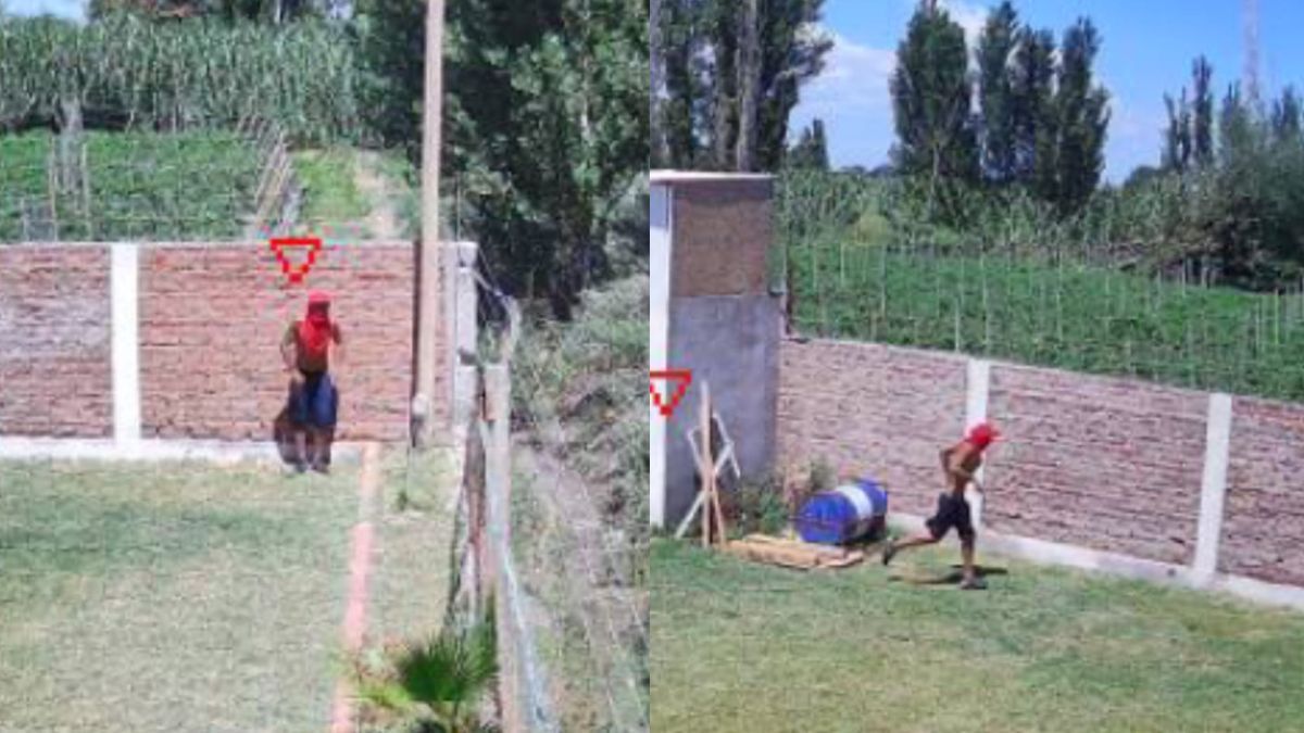 Uno de los ladrones quedó registrado por una cámara de seguridad pero llevaba el rostro tapado con una remera roja. Uno de los ladrones quedó registrado por una cámara de seguridad pero llevaba el rostro tapado con una remera roja.