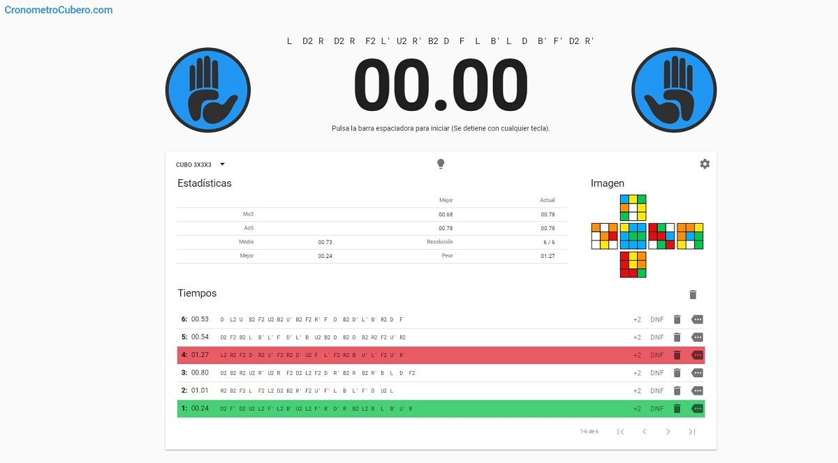 Cronómetro online de cubo Rubik