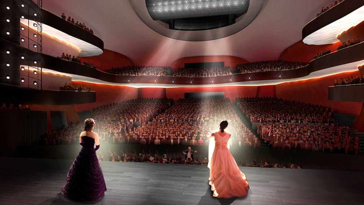 Biomímesis. El Gran Theater es una enorme sala roja destinada a musicales y óperas.