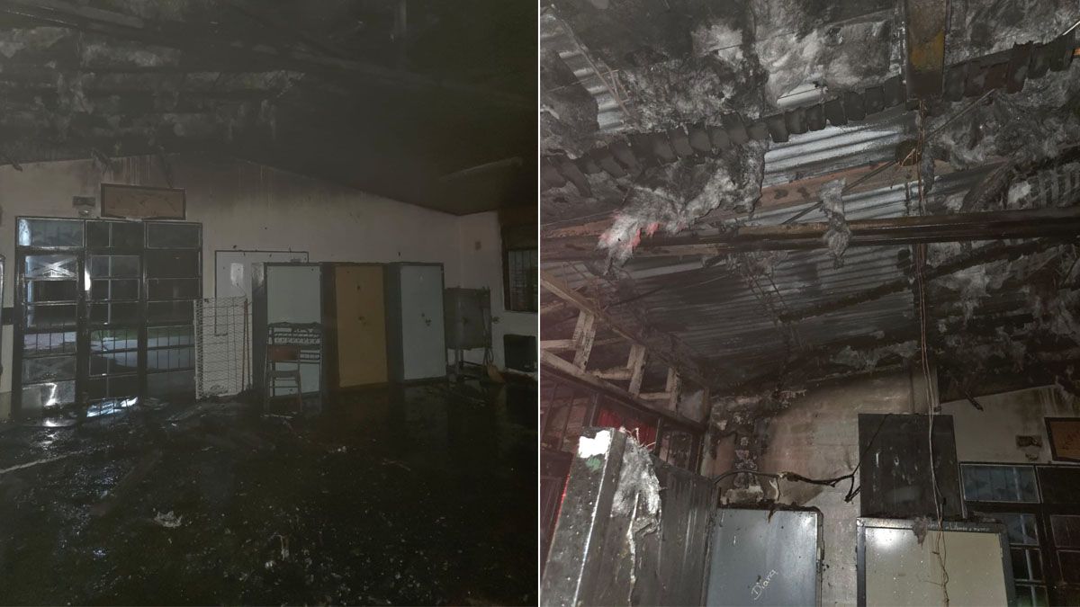 El incendio generó pérdidas totales en el hall de entrada del colegio y parte de un patio interno. El incendio generó pérdidas totales en el hall de entrada del colegio y parte de un patio interno.