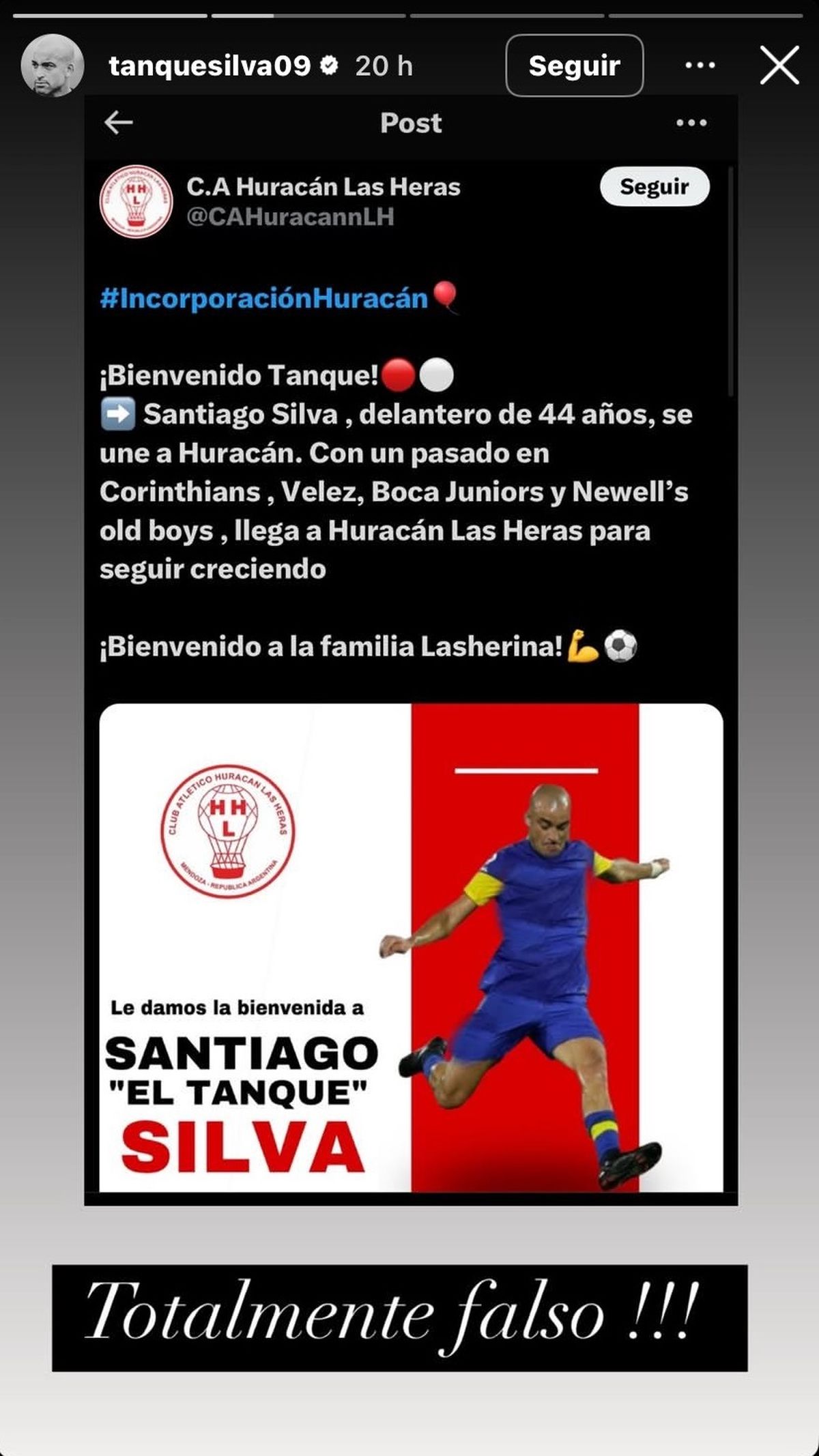 El posteo de Santiago Silva en Instagram. El posteo de Santiago Silva en Instagram.