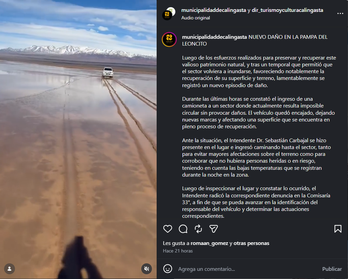 El registro en video compartido por el Municipio muestra el vehículo atascado en el lodo y la magnitud de las huellas de 25 centímetros de profundidad. El registro en video compartido por el Municipio muestra el vehículo atascado en el lodo y la magnitud de las huellas de 25 centímetros de profundidad.