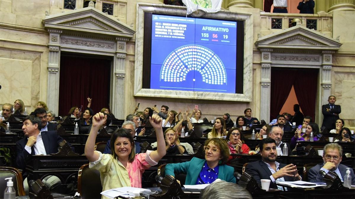 Integrantes de Diputados celebran la aprobación de las leyes.