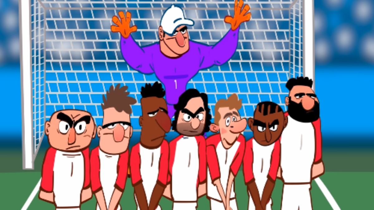 El Maestro. Víctor Legrotaglie fue caricaturizado y protagoniza un video con los grandes pateadores de tiros libres del fútbol internacional