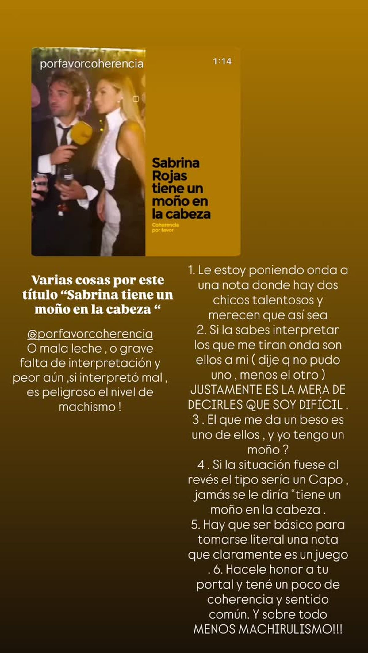 El descargo de Sabrina Rojas tras el polémico título de un portal. El descargo de Sabrina Rojas tras el polémico título de un portal.