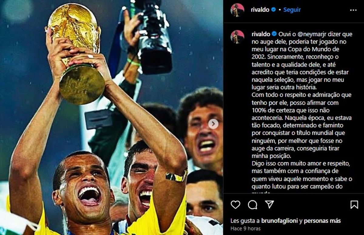 El picante posteo de Rivaldo contra Neymar. El picante posteo de Rivaldo contra Neymar.