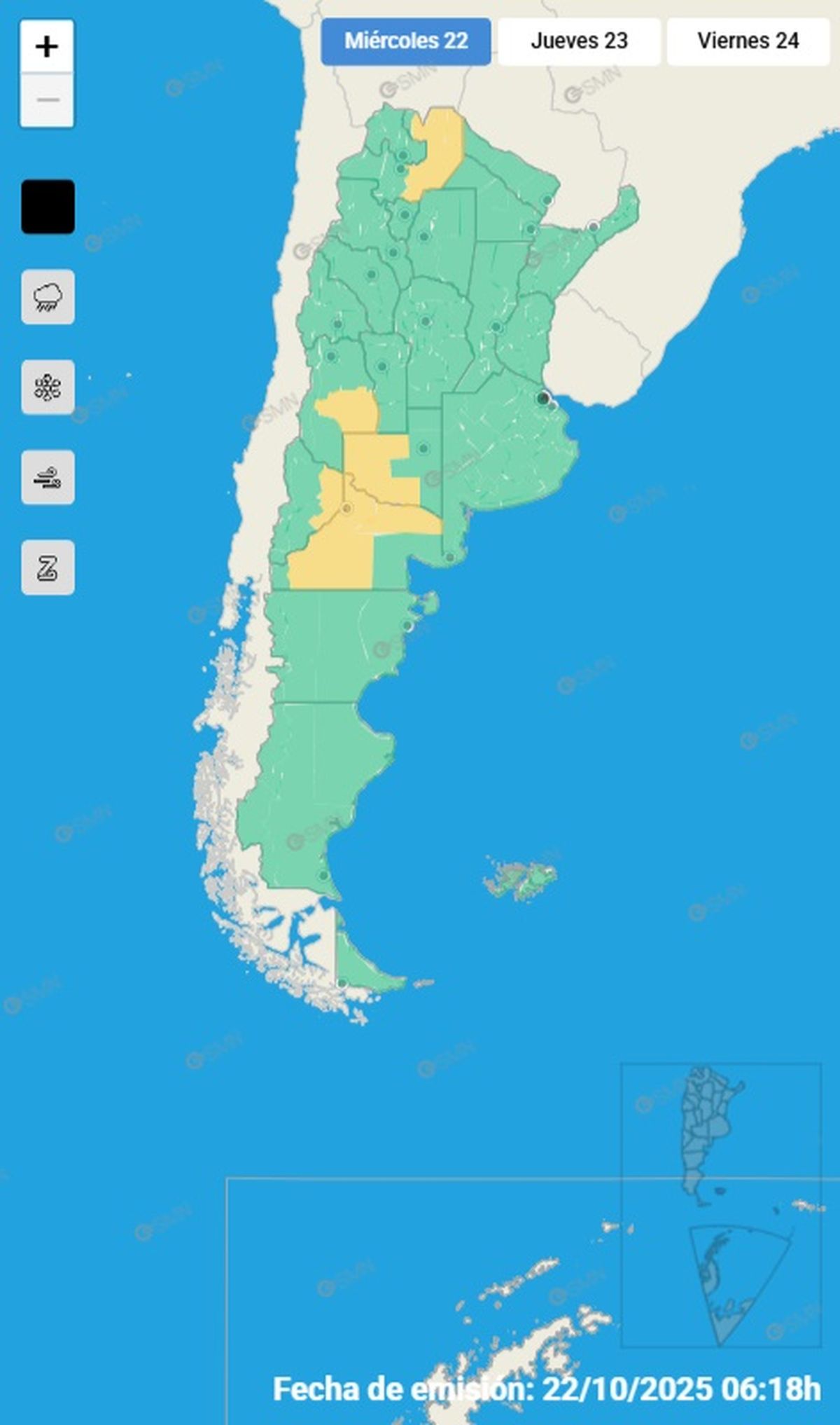 Estas son las provincias que se verán afectadas este miércoles.