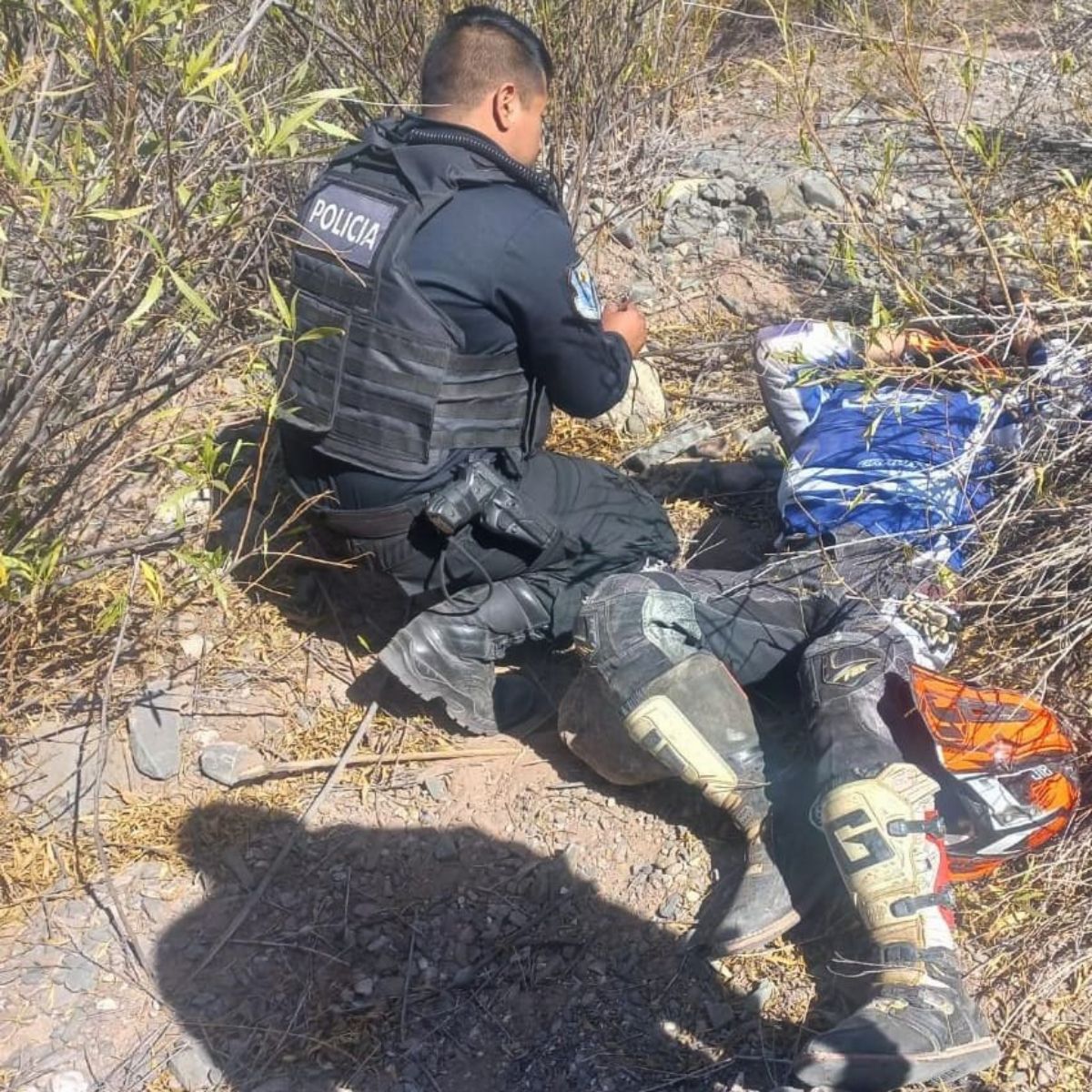 Personal de la Sección Enduro de la UMAR fueron quienes dieron los primeros auxilios al endurista antes de la llegada del helicóptero policial.