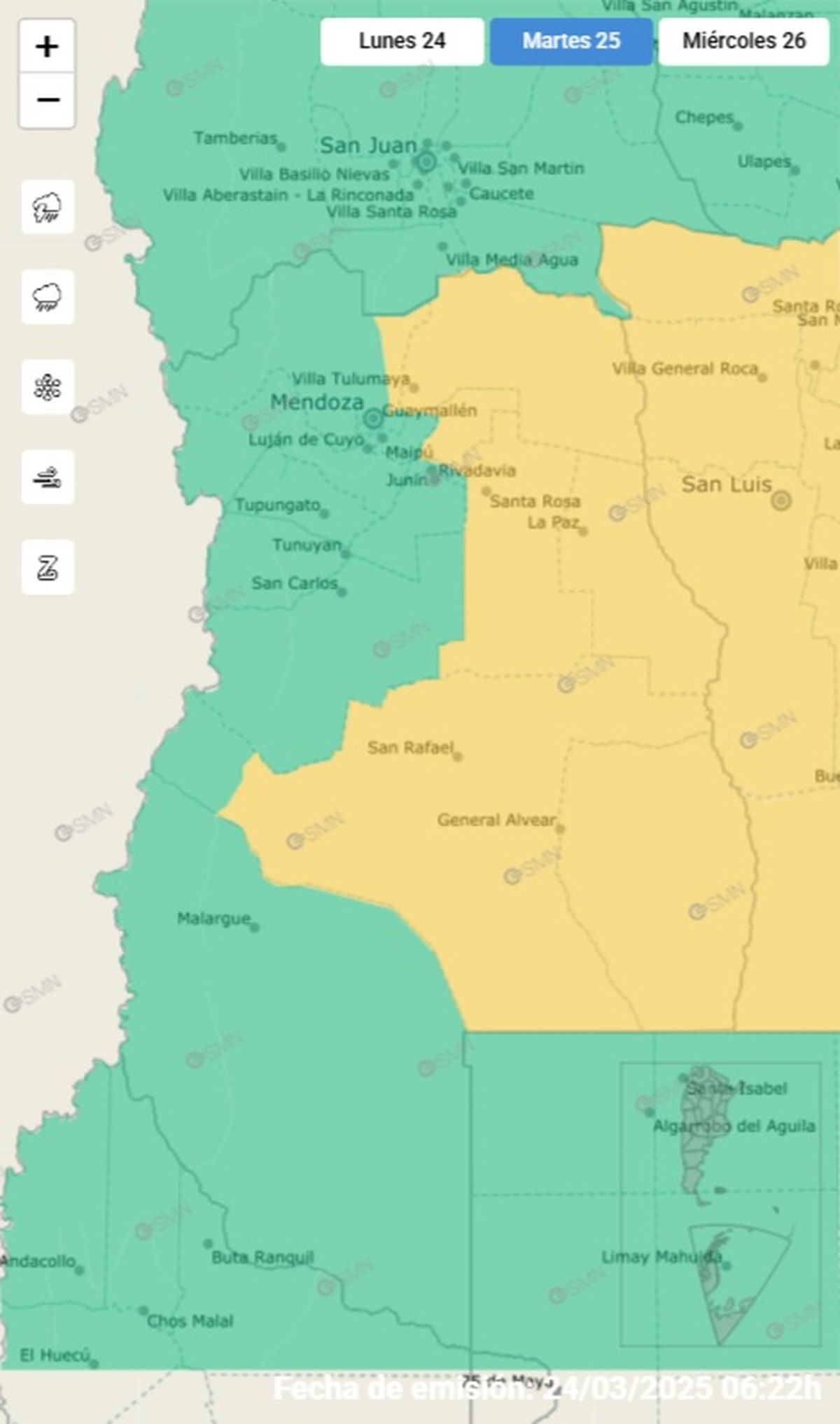 Estos departamentos se verán afectados por el granizo Estos departamentos se verán afectados por el granizo