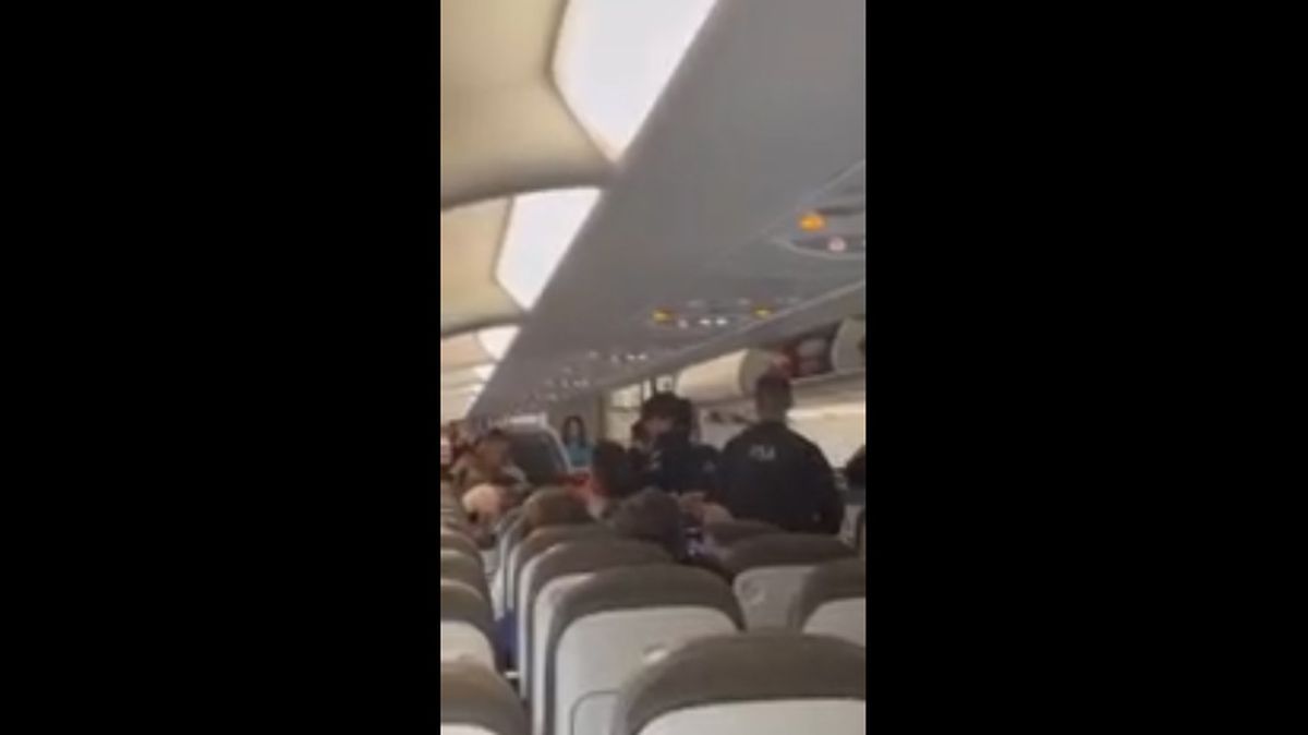 Momento en que se llevan a la mujer detenida y la bajan del avión. Momento en que se llevan a la mujer detenida y la bajan del avión.