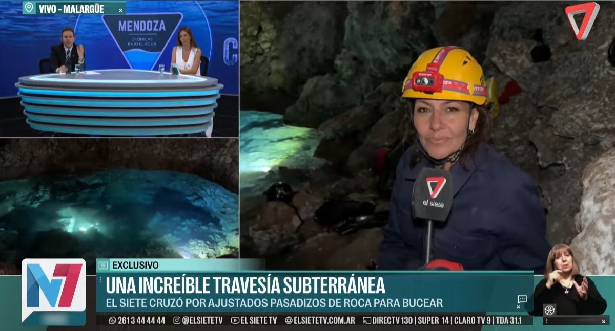 La periodista Marcela Navarro trabajó para Canal 7 desde la enigmática cueva de Malargüe. La periodista Marcela Navarro trabajó para Canal 7 desde la enigmática cueva de Malargüe.