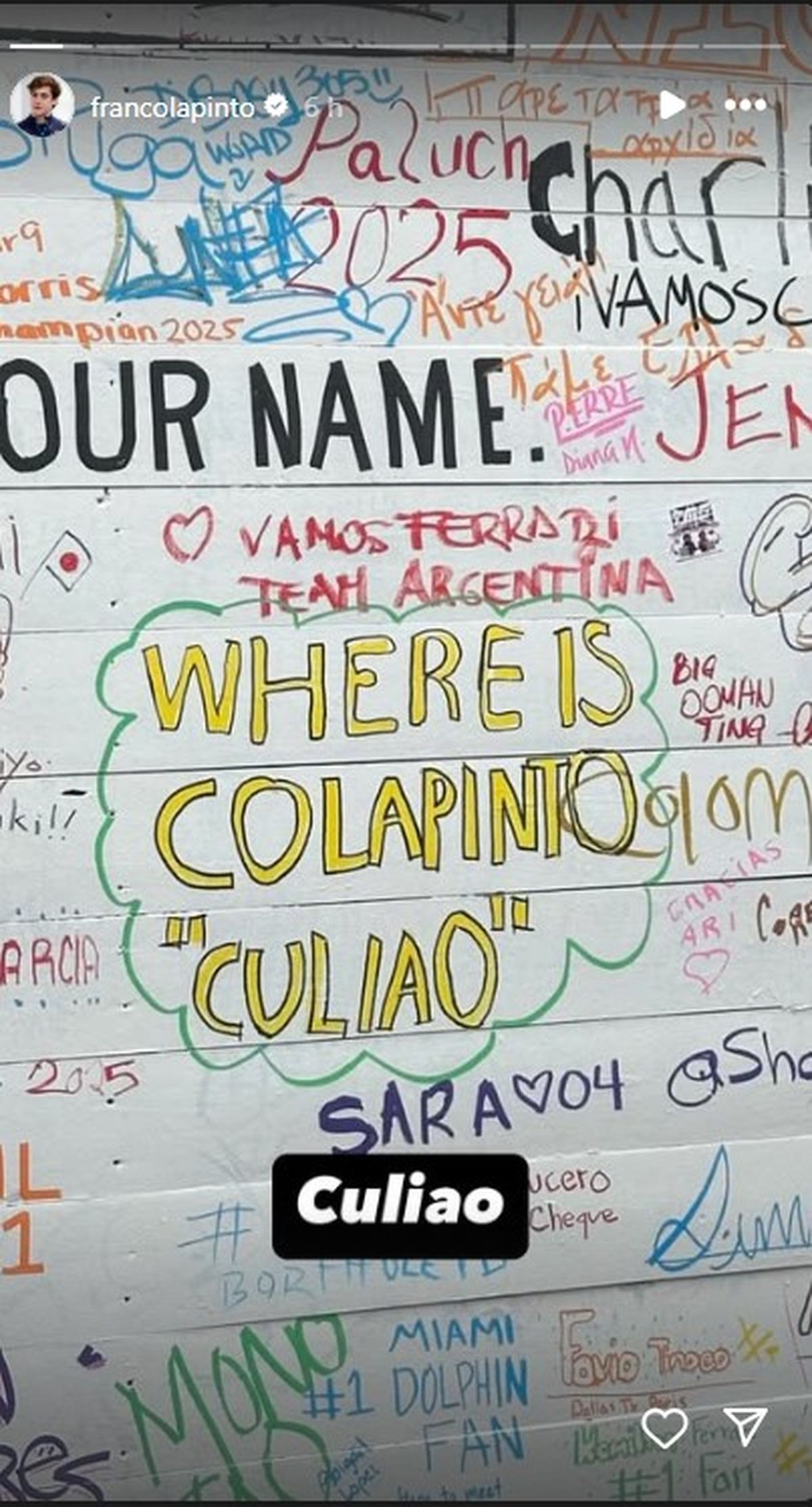 Las historias de Franco Colapinto en su cuenta de Instagram. Las historias de Franco Colapinto en su cuenta de Instagram. 