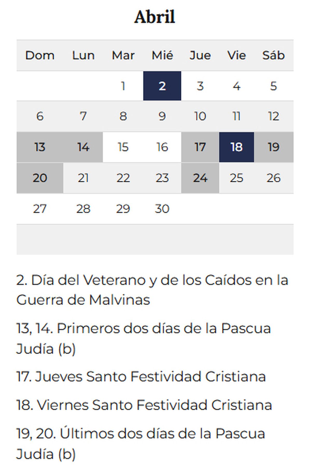 Feriados de abril 2025. Fuente: argentina.gob.ar Feriados de abril 2025. Fuente: argentina.gob.ar