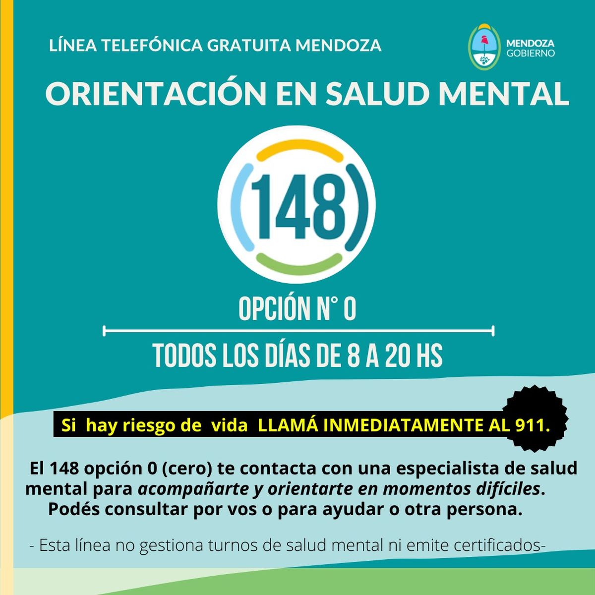En Mendoza, marcando 148 opción 0 se puede conseguir ayuda gratuita y anónima ante problemas de salud mental propios o de alguien del entorno.