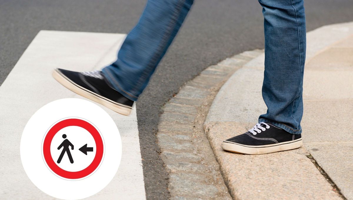 La señal de tránsito R24 que obliga a los peatones a ir por la izquierda en la vía señalada La señal de tránsito R24 que obliga a los peatones a ir por la izquierda en la vía señalada
