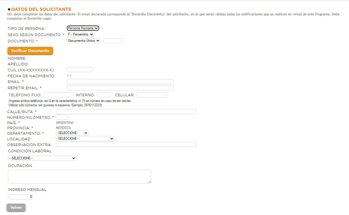 Hay que completar todos los datos del solicitante del programa Construyo Mi Casa del IPV.