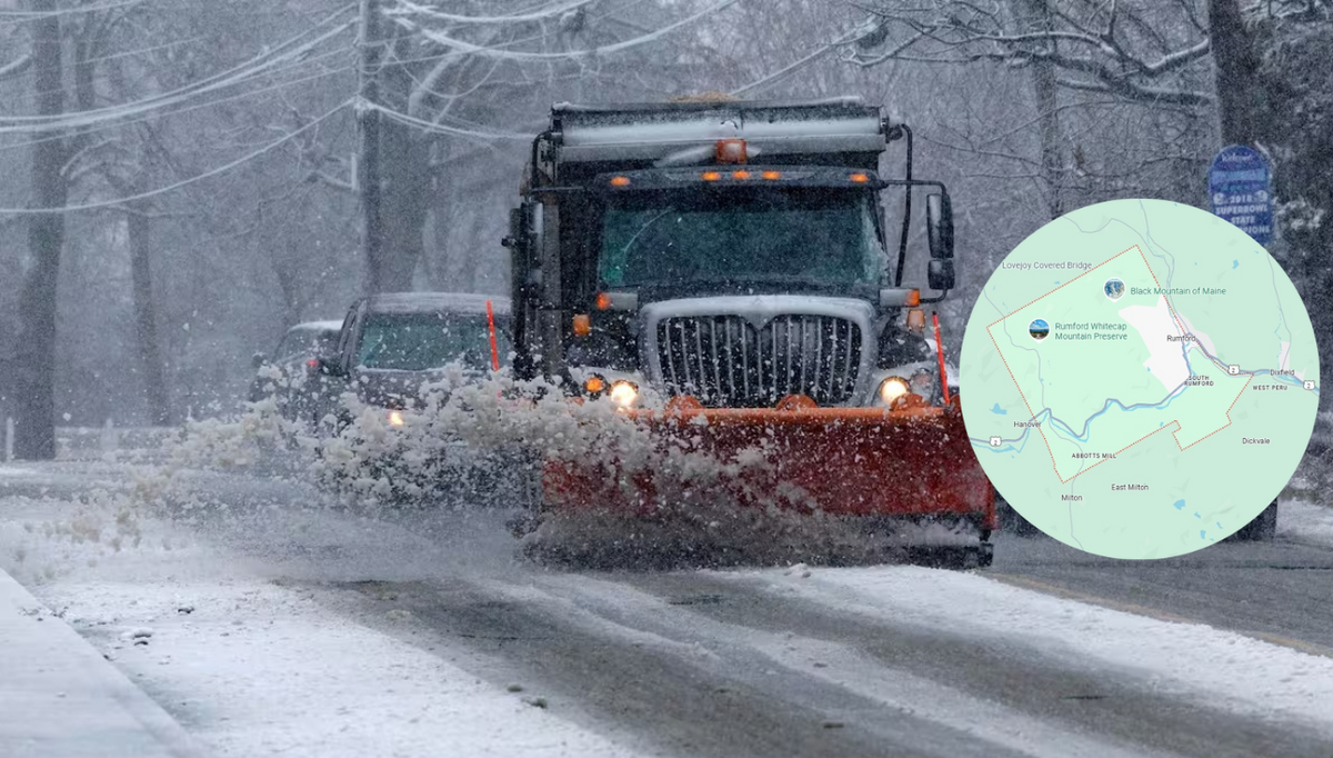 La nieve marrón cubrió los caminos y los árboles de Maine