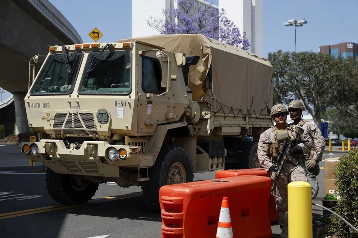 Un vehículo de la Guardia Nacional y marines de Estados Unidos, en el marco de las protestas en Los Ángeles (Archivo). Crédito: EFE/EPA/ Caroline Brehman. Un vehículo de la Guardia Nacional y marines de Estados Unidos, en el marco de las protestas en Los Ángeles (Archivo). Crédito: EFE/EPA/ Caroline Brehman.