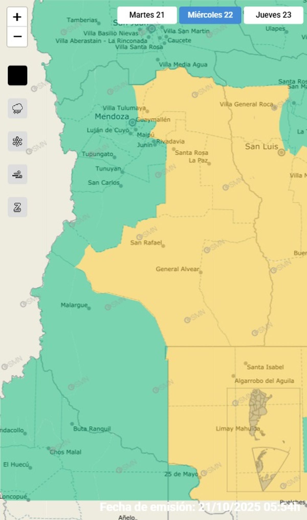 Estos son los departamentos que se verían afectados por granizo.