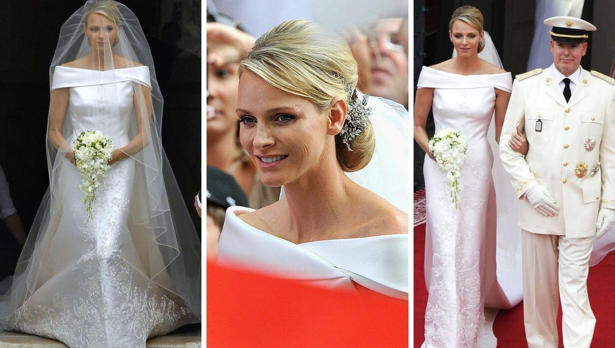 La princesa Charlene de Mónaco eligió un diseño Armani para el día de su boda. 