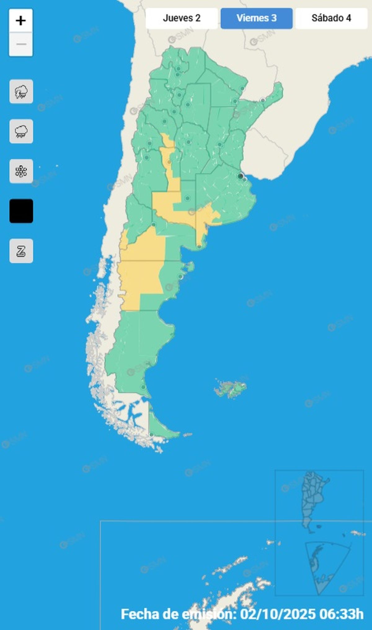 Estas son las provincias en alerta este viernes. Estas son las provincias en alerta este viernes.