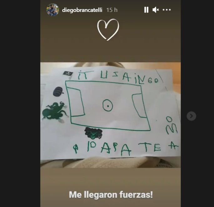 Diego Brancatelli, internado por covid, publicó un dibujo que le envió uno de sus hijos.