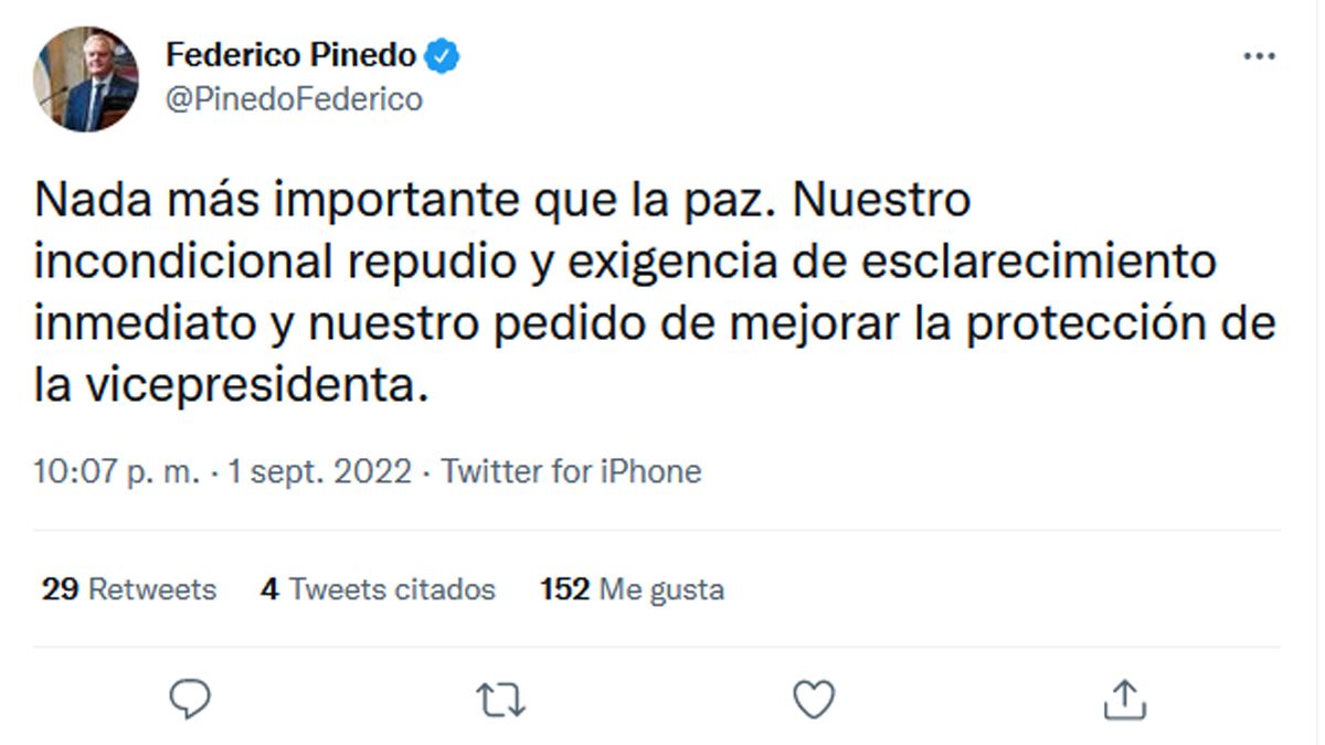 Federico Pinedo, desde el sector del PRO cercano a Patricia Bullrich, también se manifestó en las redes.