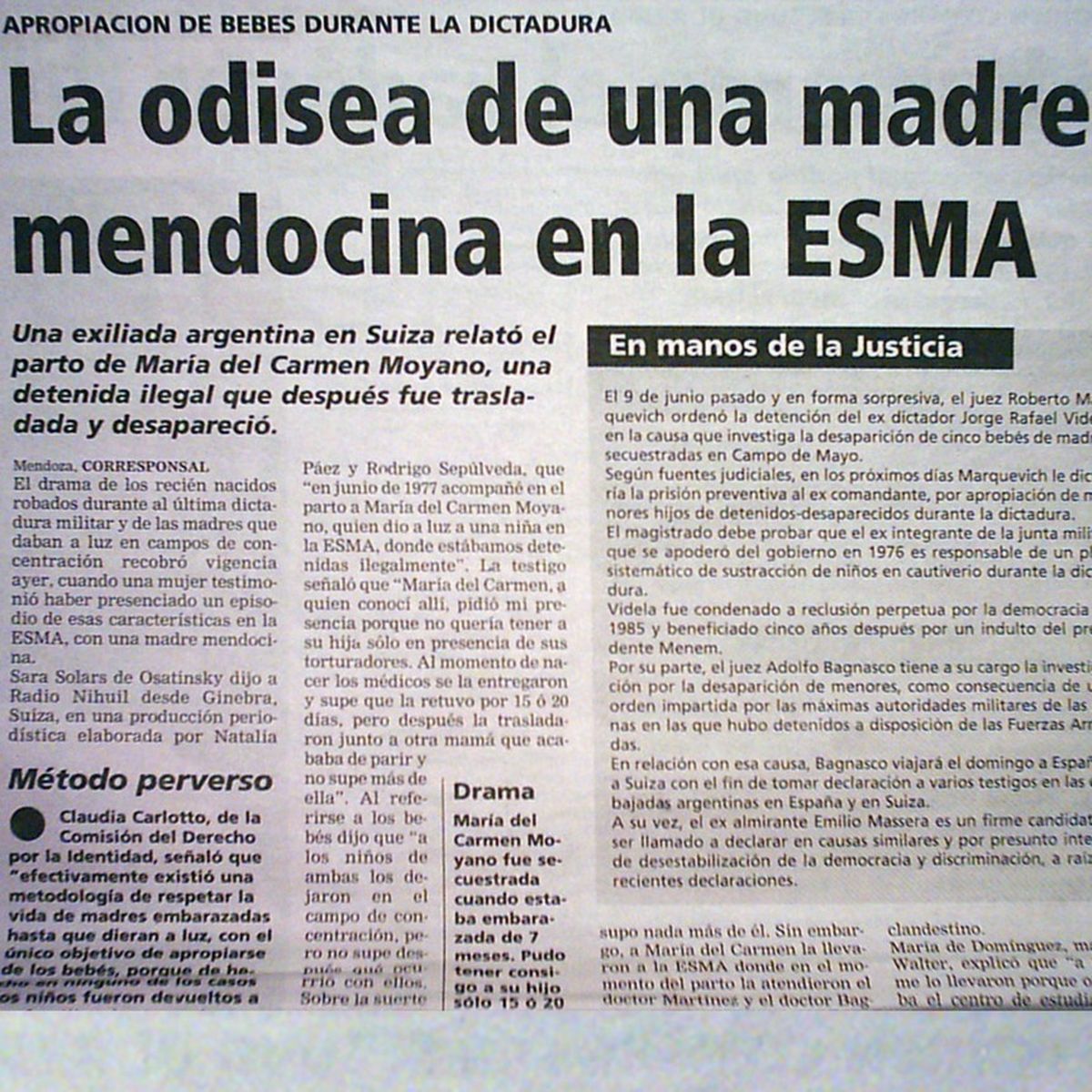 Recorte de un diario de los '90 que cuenta el caso Poblete-Moyano. Recorte de un diario de los '90 que cuenta el caso Poblete-Moyano.