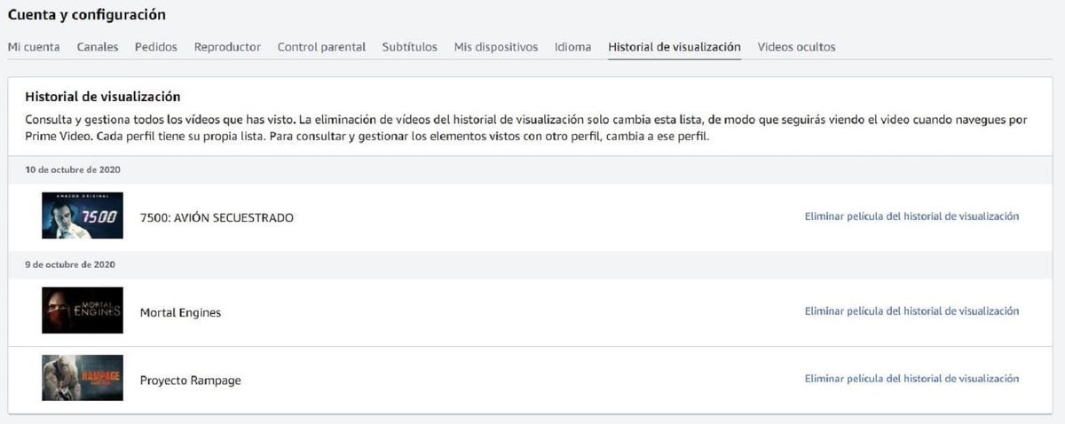 En caso de que compartas la cuenta tendrás que elegir el perfil que corresponda para poder visualizar el historial correcto