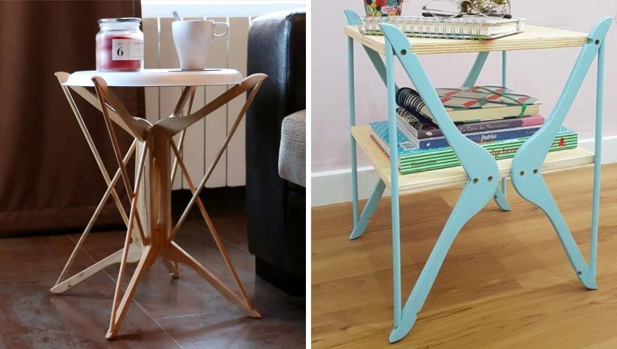Recicla 4 perchas de madera y crea con ellas una mesita ratona. Recicla 4 perchas de madera y crea con ellas una mesita ratona. 