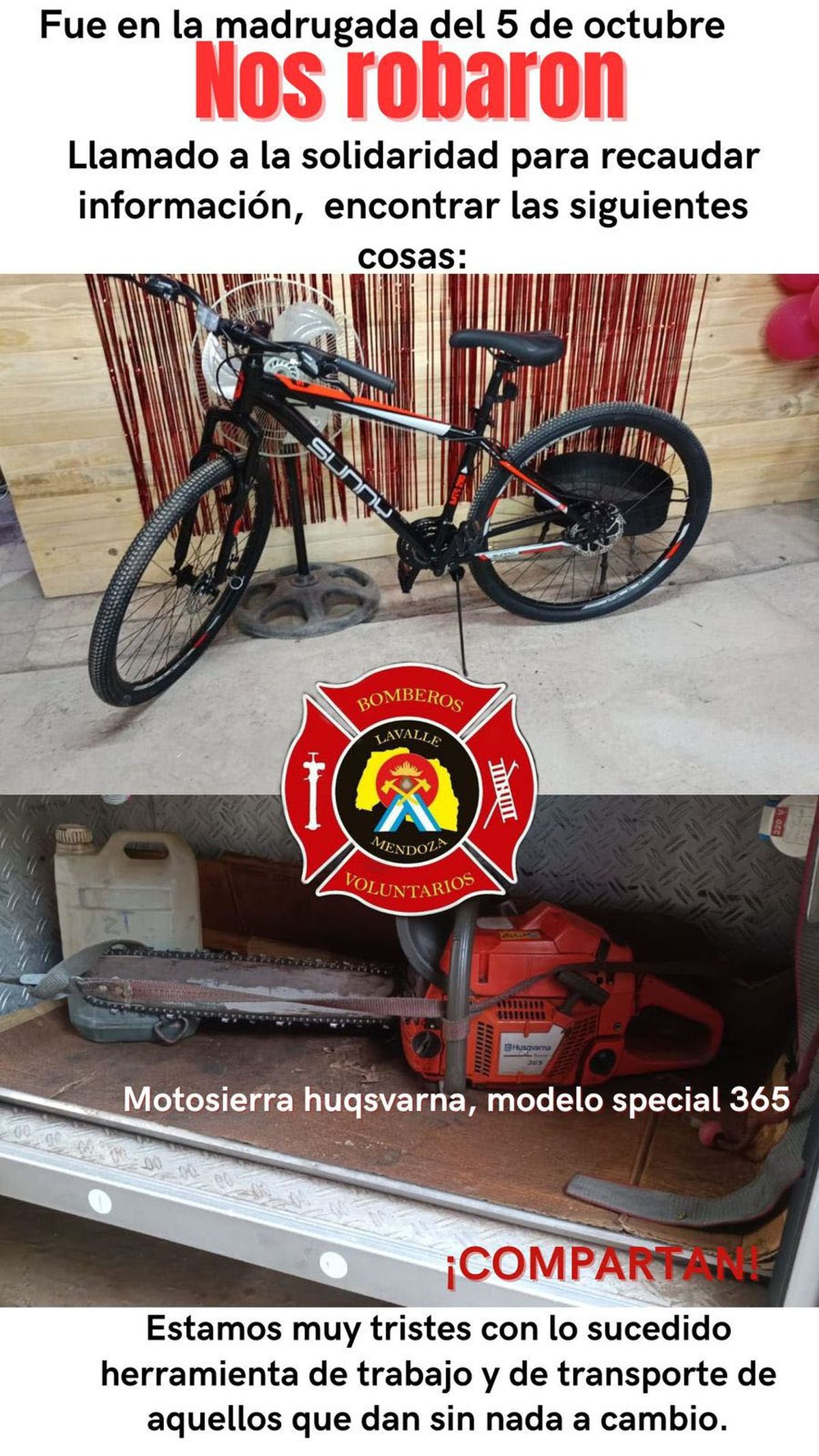 Los Bomberos Voluntarios de Lavalle buscan recuperar los elementos que les robaron del cuartel. Los Bomberos Voluntarios de Lavalle buscan recuperar los elementos que les robaron del cuartel.