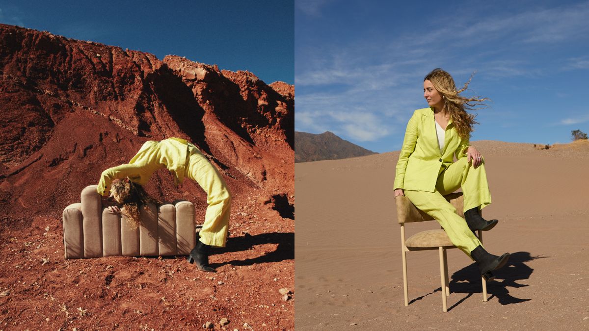 En una zona de montañas y médanos baila María Belén Morgan. Utiliza, entre otros objetos, una silla de su propia creación. En una zona de montañas y médanos baila María Belén Morgan. Utiliza, entre otros objetos, una silla de su propia creación.