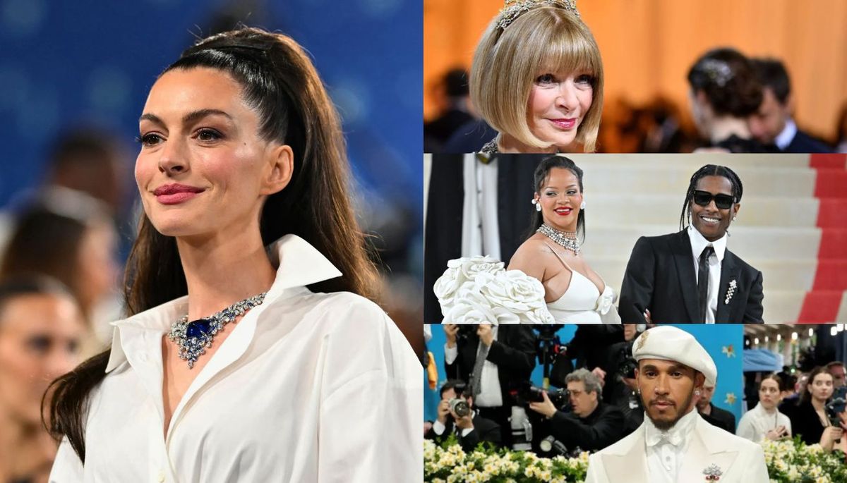 Anne Hathaway, Anna Wintour, Rihanna, A$AP Rocky y Lewis Hamilton, en diferentes ediciones de Met Gala.