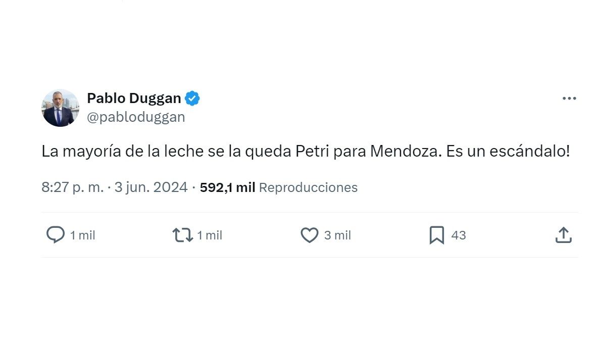 El tuit del conductor de televisión Pablo Duggan. El tuit del conductor de televisión Pablo Duggan.