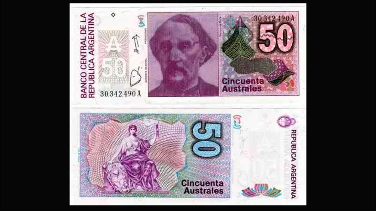 Pagan un buen dinero por un billete de 50 australes.